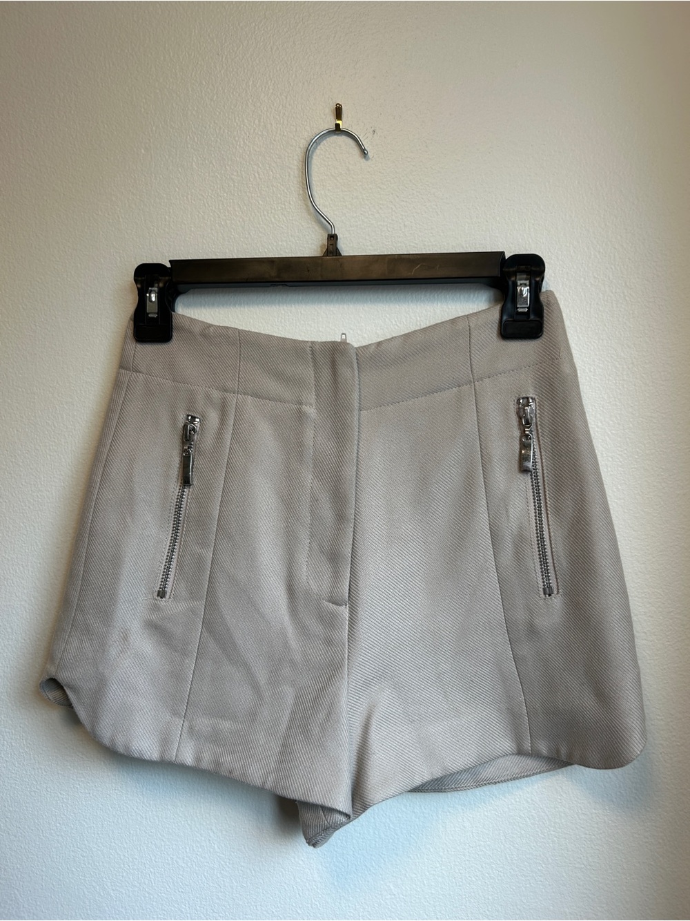 Topshop Light Beige High-Waist Tailored Shorts with Silver Zippers